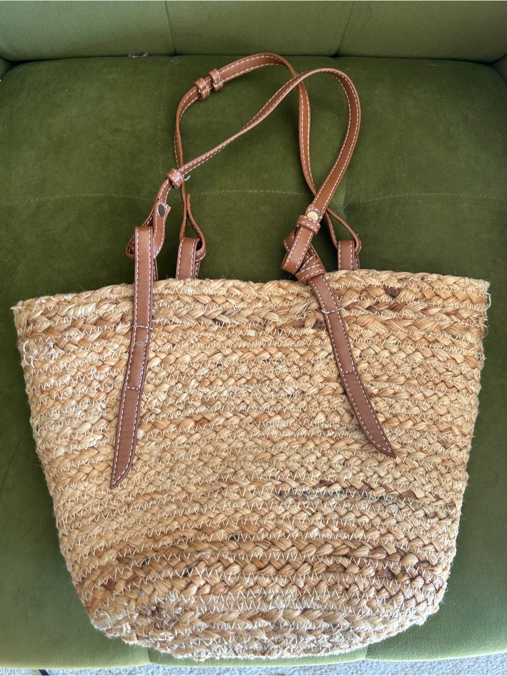Zara Natural Straw Tote with Brown Leather Straps